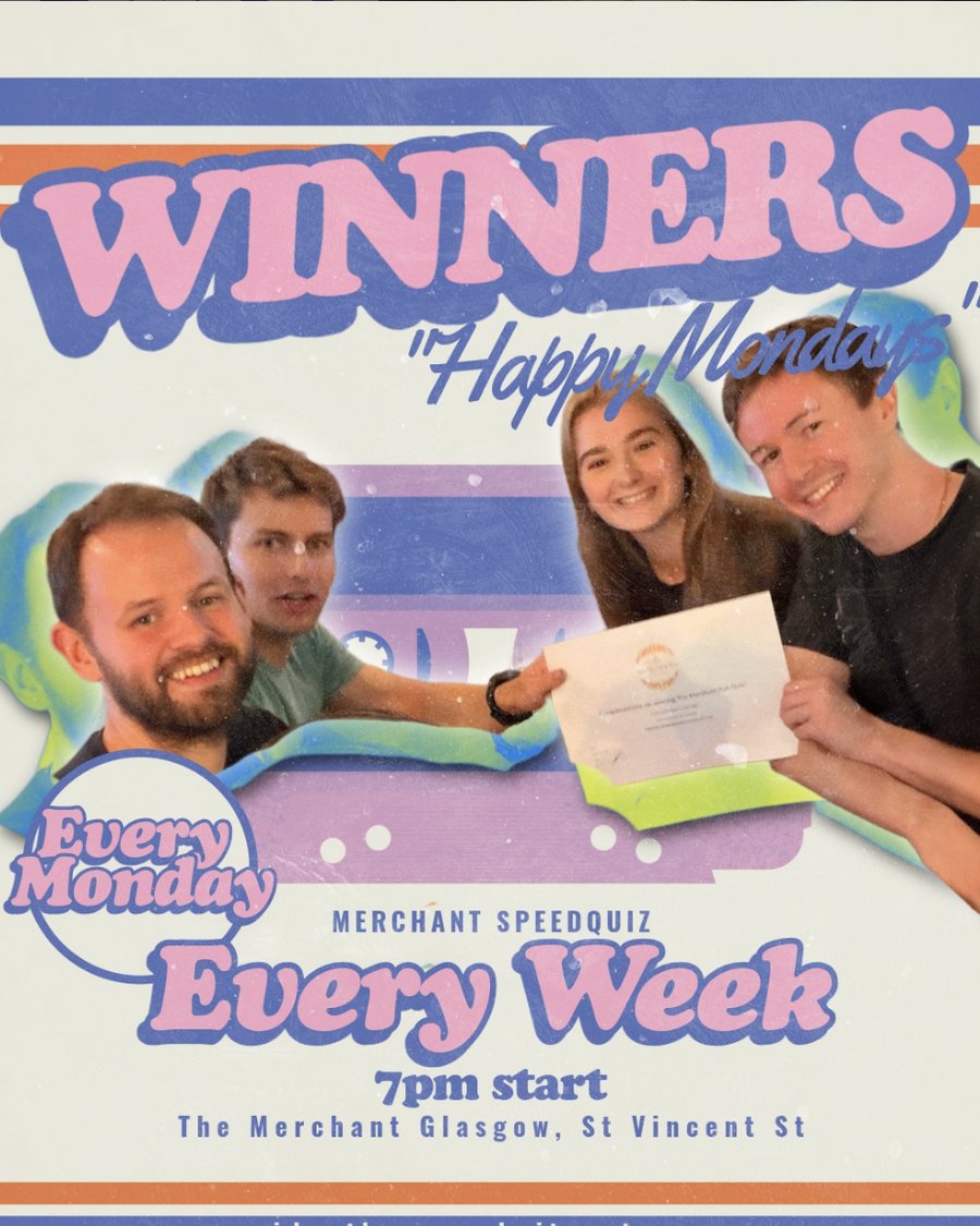 &ldquo;Winners&rdquo; poster for the Merchant Speedquiz, every Monday